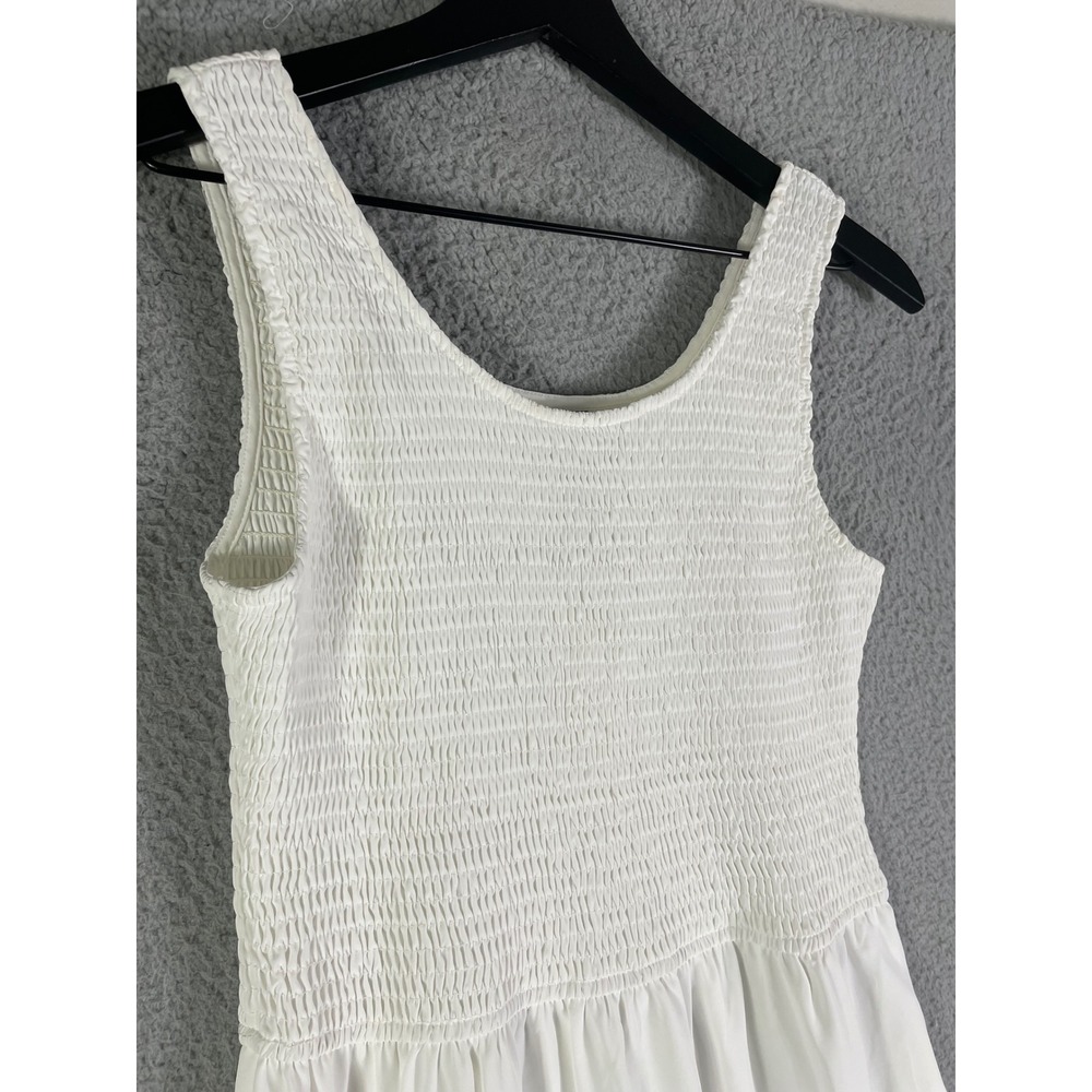 White Smocked Tiered Maxi Dress Sleeveless Beach Vacation Sundress Maggeer M New - Picture 12 of 16